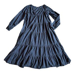 Lacusa Savannah Shift Dress Flowy Bohemian Midi Long Sleeve Navy Size Small